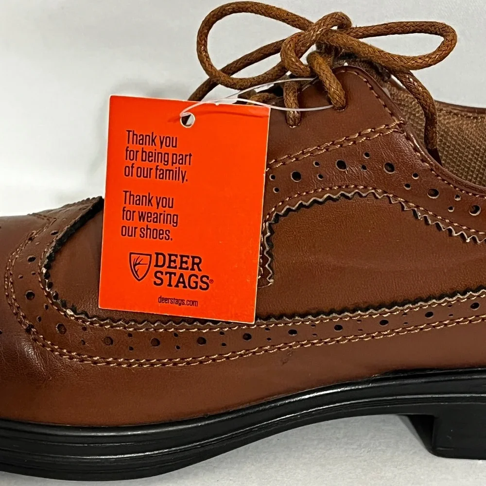 Deer Stags Ace Kids Cognac Brown Wingtip Oxford Dress Shoes Size 1W NEW‎
